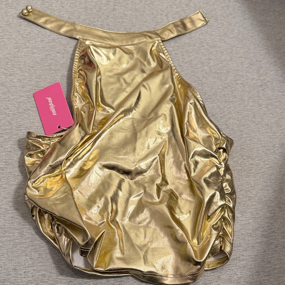 Edikted Gold Metallic Halter Top